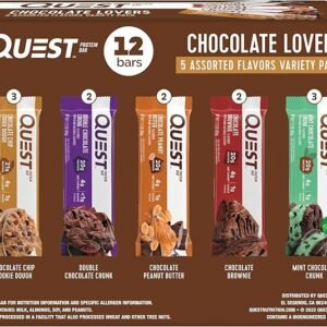 Quest Nutrition Protein Bar, Chocolate Lovers Variety Pack, 5 Flavors, High Protein Bars, Low Carb Bars, Gluten Free, Soy Free, 2.1 oz Bar, 12 Count